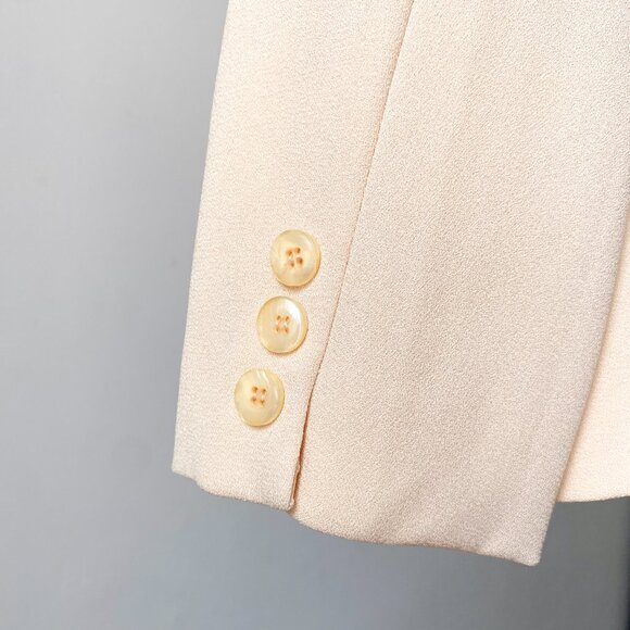 🍂 90s Butter Yellow Tailored Double Breasted Crepe Blazer Size M - Picture 4 of 7